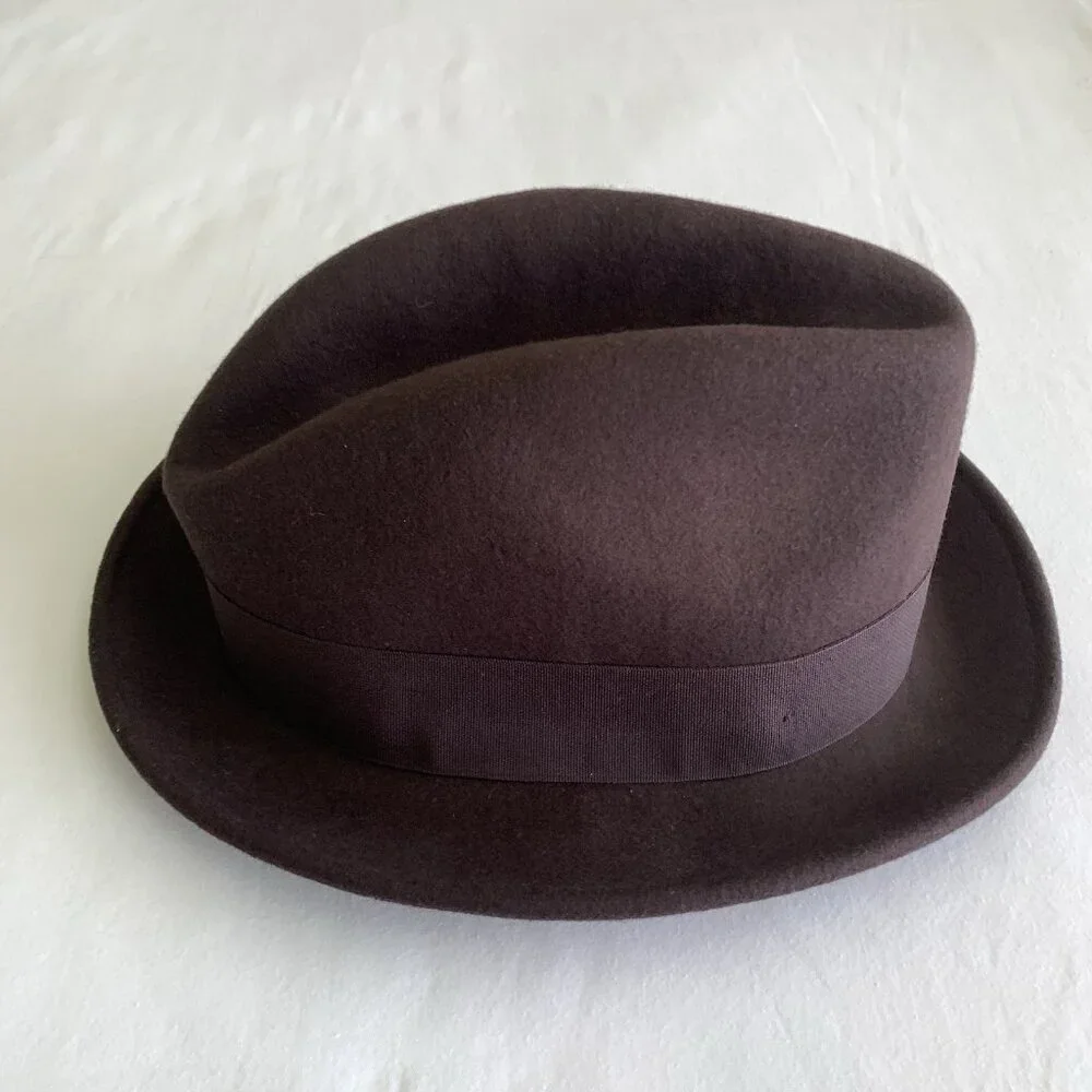 Jaxon Homburg Godfather Fedora Style Hat Men's 100% Wool Felt Dark Brown Large